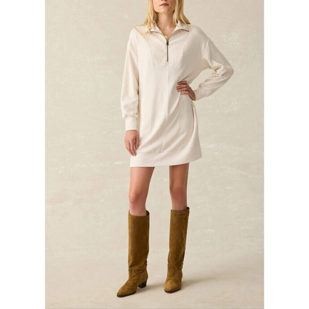 Faherty Legend Quarter Zip Dress Sweater Flowy Off White Size XL Minimal Soft